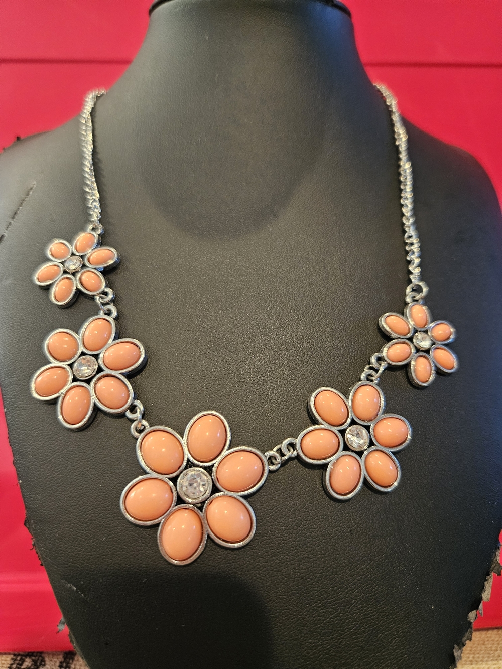 paparazzi Peach Floral Cluster Necklace with Silver-Tone Accents
